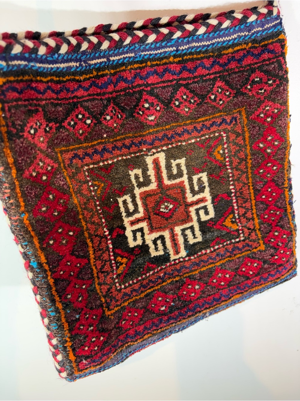 Vintage Handwoven Wool Carpet Crossbody Bag Boho Kilim Artisan - Picture 4 of 13